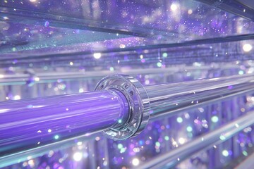 Poster - Colorful pipes in a futuristic setting with sparkling lights in the background