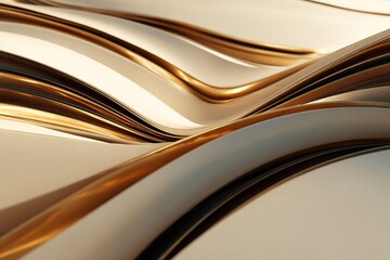Poster - Flowing waves of metallic patterns create an abstract visual effect in gold and cream tones