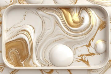 Poster - Abstract design featuring swirls of white and gold in a textured pattern on a tray