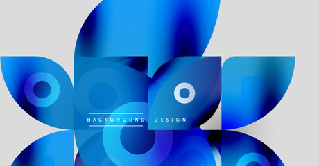 Poster - Abstract blue shapes overlap, creating dynamic composition. Gradients suggest depth, modern aesthetic. Text reads background design.
