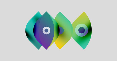 Poster - Abstract shapes overlap, creating vibrant color gradients. Two central forms dominate composition, featuring circular elements. Modern design, clean aesthetic.