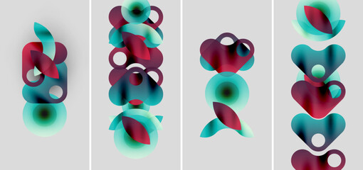 Poster - Abstract artwork features layered, colorful circles. Shapes overlap creating dynamic visual effect. Minimalist design, modern aesthetic.