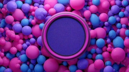 Poster - Vibrant 3D Animated Billboard Featuring a Placeholder Surrounded by Colorful Abstract Spheres in a Dynamic Setting