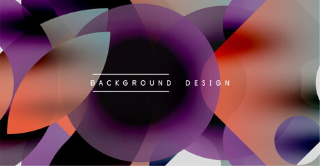 Poster - Abstract vibrant design. Overlapping circles create dynamic visual effect. Purple, orange hues dominate composition. Modern aesthetic.