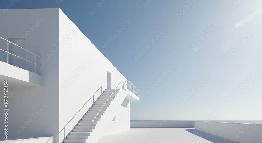 Modern minimalist architecture design white building with stairs and ...