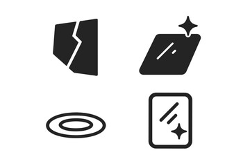 Poster - Reflection icon set. Solid glyphs of broken mirror fragment, shiny clean glass, water ripple, and shiny surface. Vector symbols for UI UX design, web, and mobile app.