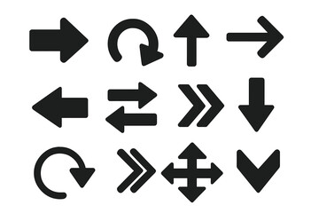 Poster - Black arrow icons set. Simple vector illustration of different direction pointers. Web navigation symbols for next, previous, up, down, refresh, and move cursor.