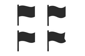 Poster - Set of 4 black waving flag icons. Flag silhouette on flagpole collection. Vector design element. Symbol for start, finish, goal, race, location marker, or success.