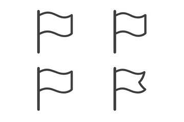 Fototapete - Set of flag icons. Waving flag on pole vector line symbol. Location pin, destination mark, pointer concepts. Minimalist pennant and standard pictogram collection isolated.