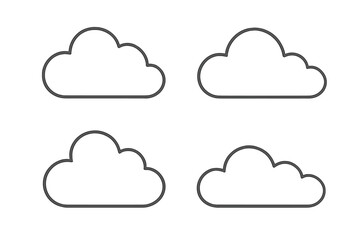 Fototapete - Set of four different cloud line icons. Simple weather symbols or cloud computing concept. Minimalist outline shape collection for sky or data storage vector illustration.