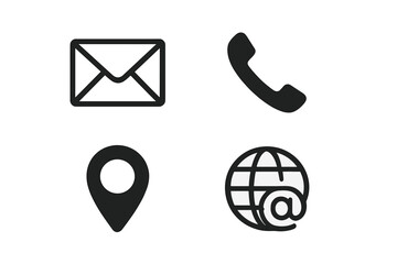 Poster - Business card contact information icons set. Vector minimal symbols collection. Phone, mail, address and website icons. Web contact button for website and mobile app.