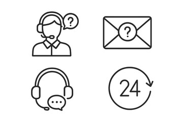 Poster - Customer service and support icon set. Line style web and mobile app icons. Online assistance, call center, email contact, 24/7 helpdesk, and FAQ vector graphics.
