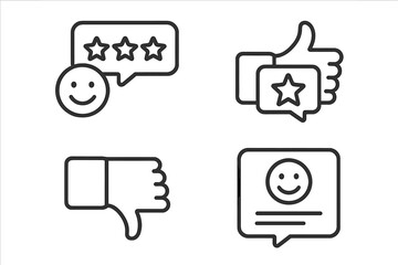Poster - Customer satisfaction linear icons. Feedback, review, and rating symbols. Line icon set with like, dislike, stars, and client experience for web and mobile app UI.