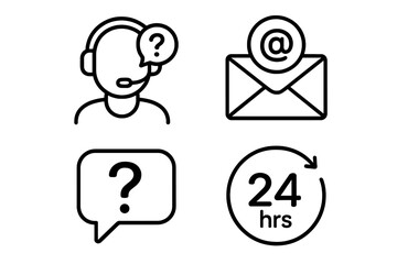 Poster - Customer service and support icon set. Line style web icons for contact us page, online assistance, call center operator, email, FAQ, and 24 hours help desk.