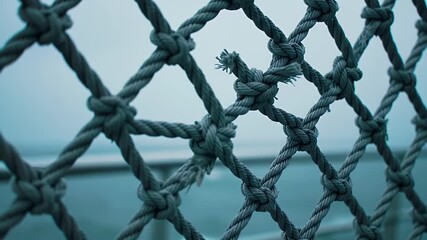 Detailed Gray Knotted Rope Netting Texture Marine Background Outdoors