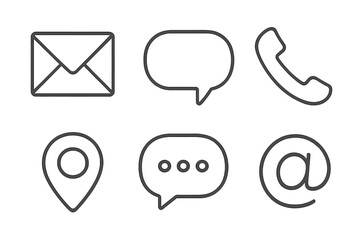 Fototapete - Contact us icon set. Simple thin line style web icons for business communication. Vector symbols for mail, message, telephone, chat, address, and email on a white background.