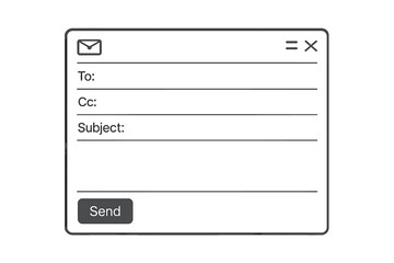 Fototapete - Email blank template for internet mail. UI for app and web. New message window screen. E-mail page mockup. Contact us form. Send button vector. Online communication concept.
