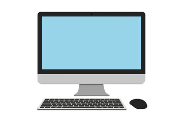 Poster - Computer monitor front view with mouse and keyboard. Modern desktop PC with blank empty screen for mockup. Technology gadget isolated on white background for copy space.