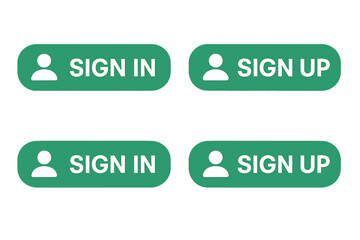 Poster - Sign in and sign up green web buttons set. User interface element for website and mobile app. Login, register, or create account concept. Flat style vector illustration for UI, UX.