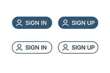 Poster - Sign in and sign up buttons set for user interface design. Login and register CTA web elements in modern flat style. User account icon vector for website or mobile app.