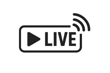 Fototapete - Live stream icon for broadcasting or online TV. Video streaming symbol, play button for internet media. Element for webinars, digital conferences, or online education. Live now.