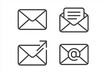 © Paula - Mail icons set for email communication. Vector line art illustrations of sending, receiving, and reading messages. Symbols for web design, app UI, and business correspondence.