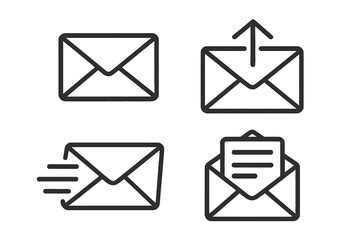 Fototapete - Mail icon set. Vector line art symbols for email and messages. Includes send, receive, new message, and inbox concepts. Simple outline design for web and mobile UI/UX.