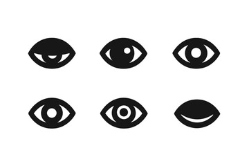 Poster - Eye icons set. Simple vector symbols of vision and sight. Minimalist black pictograms collection of open, closed, and looking eyes. Gaze direction, watching concept.