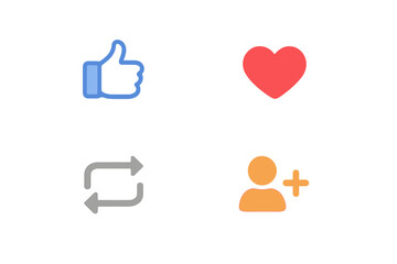 Fototapete - Social media icons set with like, heart, follower, and repost symbols. Vector notification pack for user engagement. Flat design elements for UI, UX, web, and app interface.