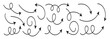 © Top - Arrows hand drawn doodle icons set. Curved cartoon arrows sketches collection. Flat and thin pointers illustrations. Scribble swirl arrow signs.