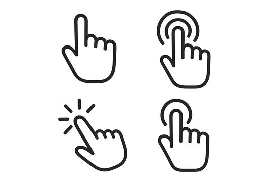 Hand pointer clicking finger vector icon set. Touch screen gesture symbol collection. Click, tap, and press button for website or mobile app UI UX interface design.