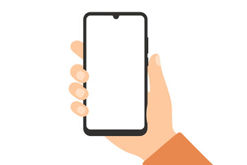Poster - Set of hands holding modern black smartphones with empty blank screen. Mobile phone display mockup for UI and UX app presentation. Vector flat design template illustration.
