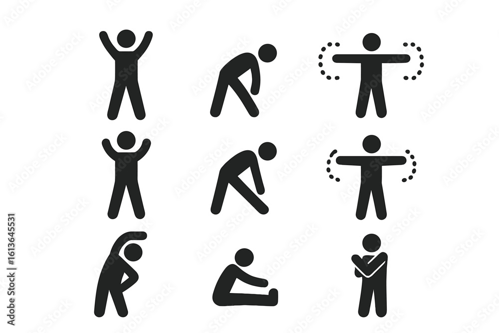 Xercise Pictograms Exercise icons set for fitness, warm-up, and cool-down routines. Vector ...