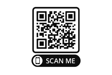 QR code for mobile payment and information access. Scan me with a smartphone camera for a contactless transaction. Vector icon for web, app interface, and digital wallet.