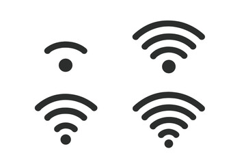 Fototapete - Wifi icon set showing signal strength levels. Vector wireless internet connection indicator. Network signal status bar for UI design. Mobile data symbol collection.