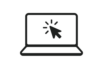 Fototapete - Laptop computer vector icon. Display with pointer mouse arrow cursor clicking on screen. Online services, web design, e-commerce. Notebook front view. Click here.