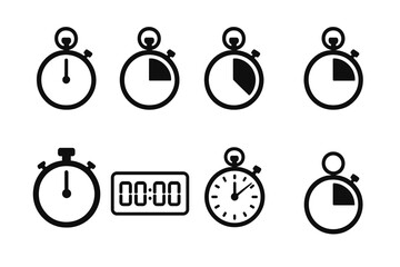 Fototapete - Timer and stopwatch vector icons set. Countdown chronometer and digital clock symbol collection. Time management, deadline, and measurement concept illustration.