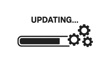 Fototapete - Updating system process with loading bar and gears icon. Software update or installation of a new operating system. Vector illustration of a progress indicator.