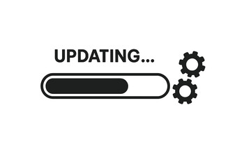 Fototapete - Update bar with gears icon. System software update or loading process. Data download, installation or upgrade. Vector illustration of a progress indicator loading.