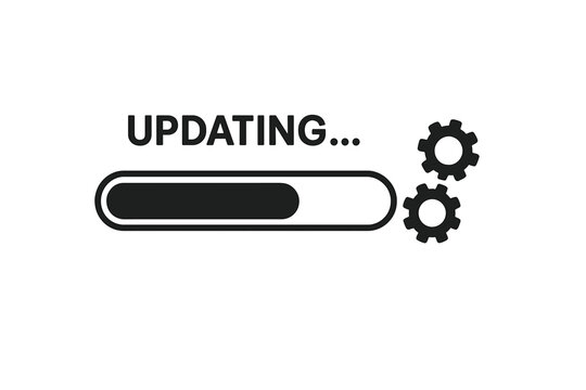 Update bar with gears icon. System software update or loading process. Data download, installation or upgrade. Vector illustration of a progress indicator loading.