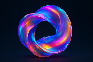 Poster - Vibrant holographic torus twisting in neon hues, looping across dark background, representing futuristic digital design and technological innovation