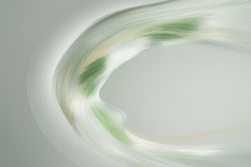 Poster - Fluid green and beige lines curving around empty oval space, generating minimalist abstract design with soft gradient transitions against neutral gray backdrop