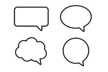 Poster - Speech bubble vector icon set. Chat message or communication concept. Talk balloon silhouette for comics. Dialogue or thinking cloud. Line art design element illustration.
