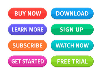 Poster - Vector call to action web buttons set for UI UX design. Colorful collection includes buy now, download, sign up, subscribe. Interface elements isolated on transparent background.