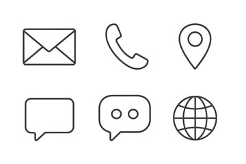Poster - Contact us icons thin line style. Communication icon set. Web button collection for business. Mail, email, message, telephone, call, chat, support, location, address, website.