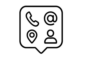 Poster - Contact us icons set. Phone, email, address, and user symbols. Vector illustration for business card, website header, and customer support information. Line art design.