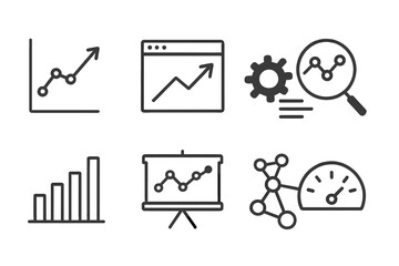 Poster - Data analytics icon set for web and mobile. Business intelligence outline symbols. Vector concepts of statistics, analysis, growth chart, performance, kpi, report, research.