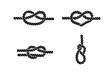 © Lukas - Nautical rope knot icons set featuring decorative bowline reef hitch looping knot silhouettes, maritime cord tying techniques illustration isolated on white for sailing boating camping survival design