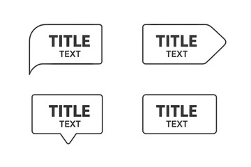 Aufkleber - Minimal outline speech bubble and label tag set, four blank geometric callout shapes for text, clean black line vector template for business infographic, web banner, presentation or social media ad