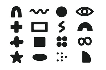 Poster - Modern abstract geometric shapes set – minimal black silhouette icons on white background for branding, web UI, logos, patterns, infographic symbols, creative decoration, versatile design elements